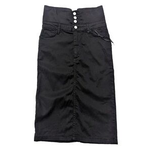 NWT Zara black high-waisted denim midi button front closure skirt size S